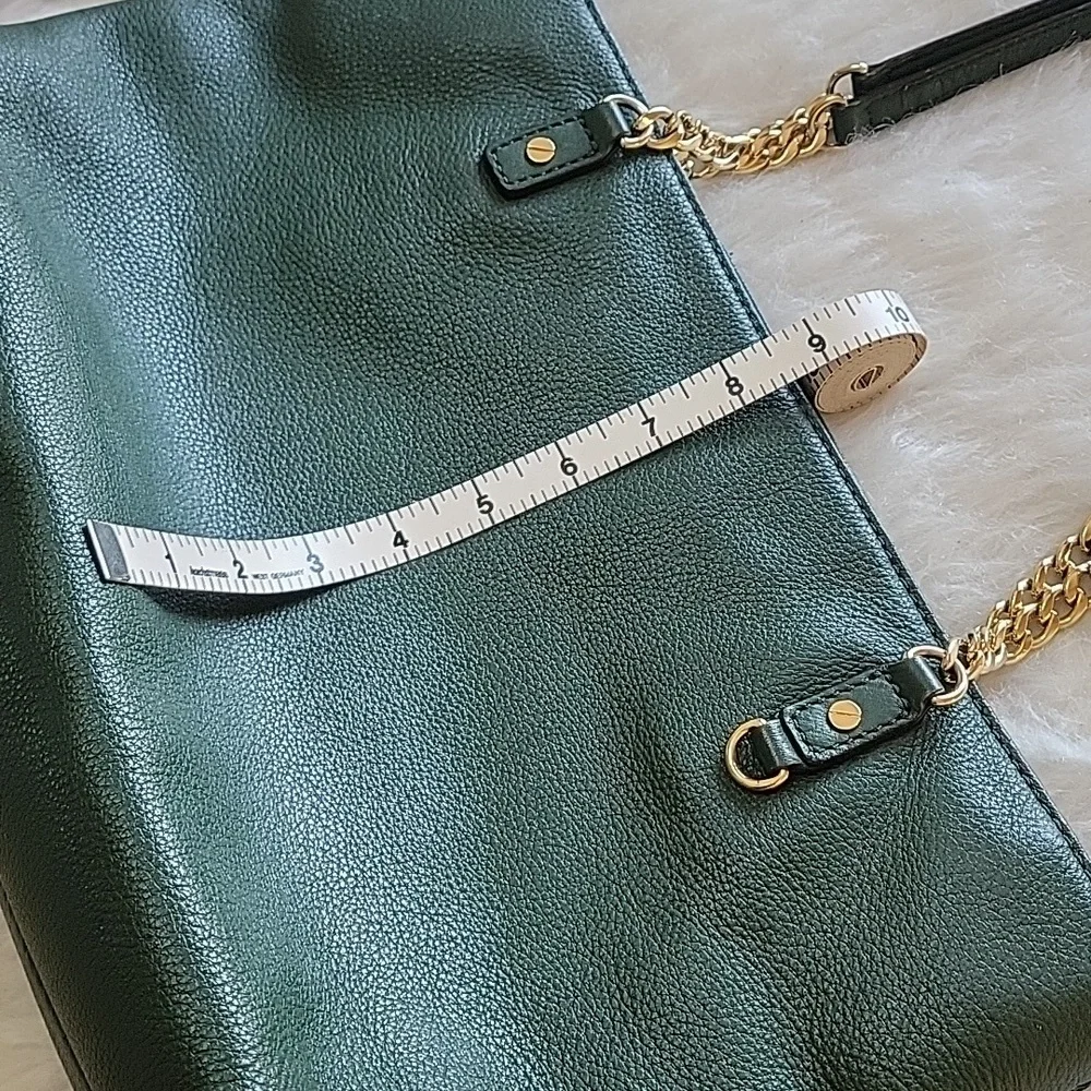 MICHAEL KORS Evergreen Pebbled Leather Chain Double Handle Zip Closure Tote‎ Bag
